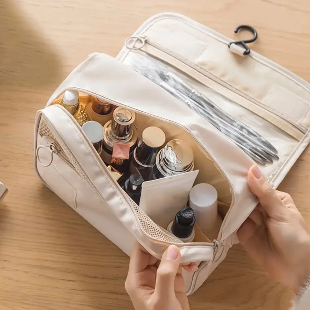 Large Capacity Waterproof Travel Toiletry Bag with Zip Closure, Foldable